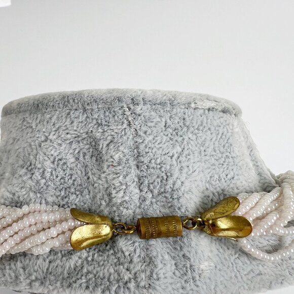 Vintage Beaded Twist Choker Necklace Wedding Bridal Fancy Pearl Iridescent White - Picture 2 of 3